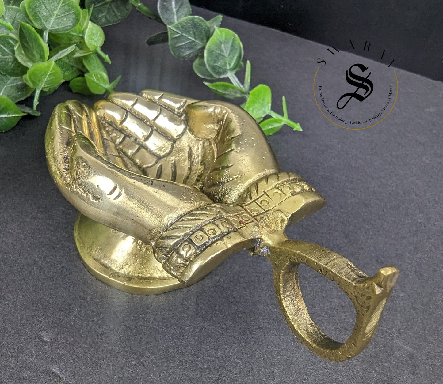 Two in One -  Pure Brass Offering Hand Diya/oil lamp Cum Aarti Diya.