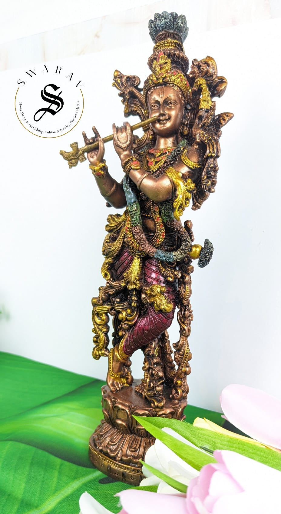 FREE SHIPPING . Resin Krishna with metallic finish. 15 inch.