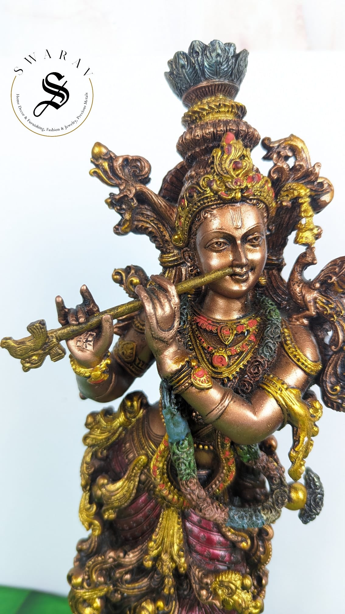 FREE SHIPPING . Resin Krishna with metallic finish. 15 inch.