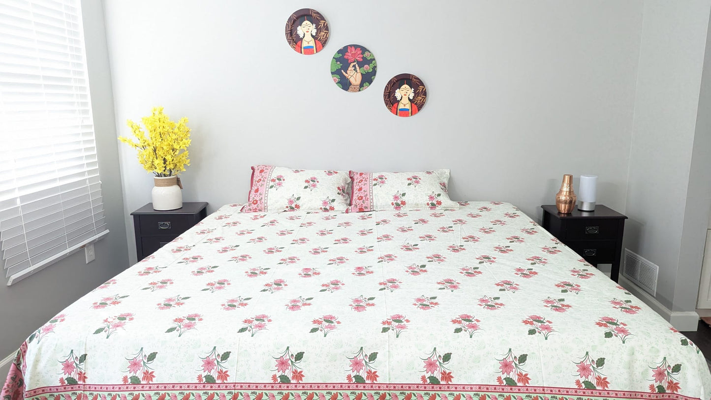 Jaipur Pure Cotton Jumbo King Size Bedsheet Set - 108 by 108 inch.