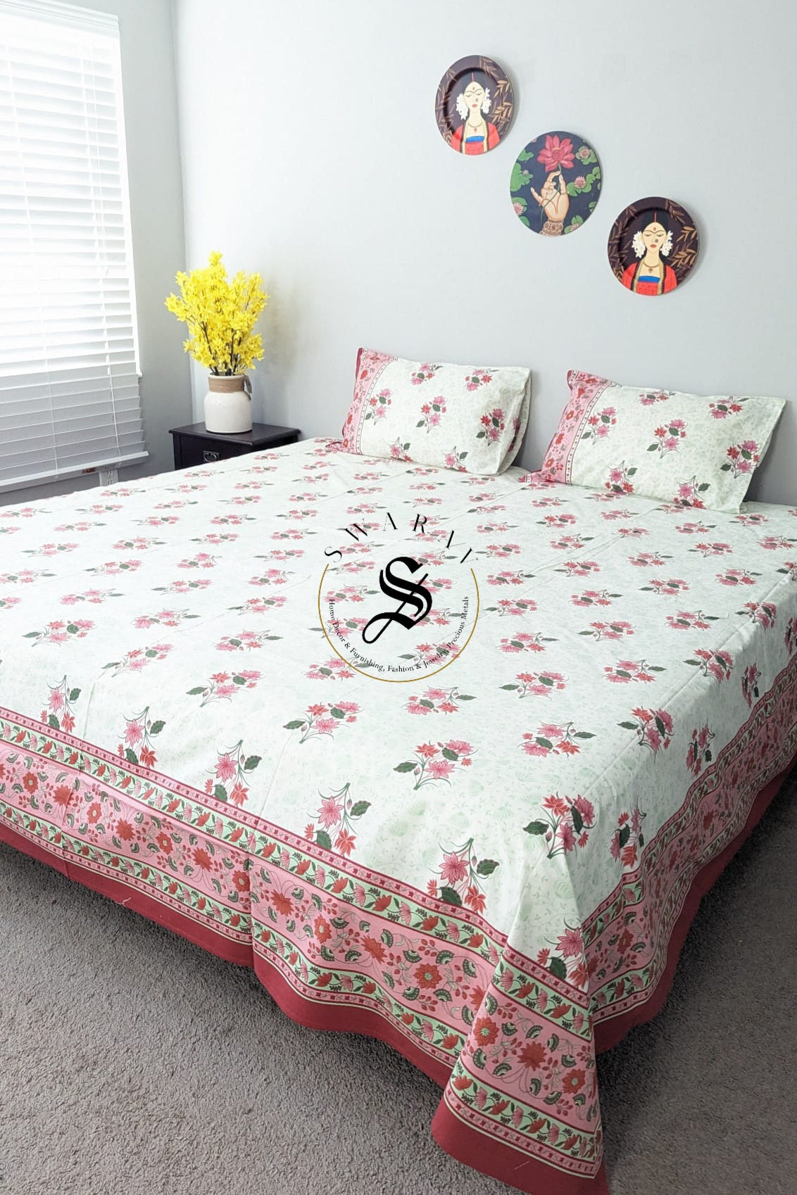 Jaipur Pure Cotton Jumbo King Size Bedsheet Set - 108 by 108 inch.