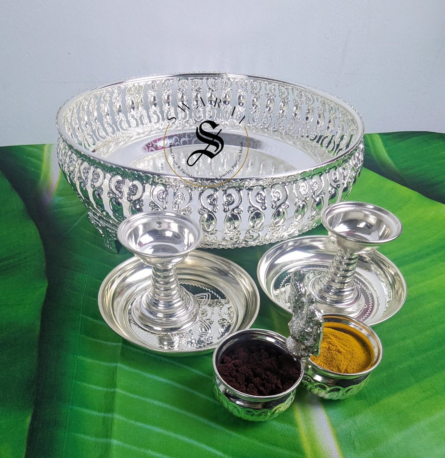 German Silver Pooja Plate Combo- ( Set of 6 )