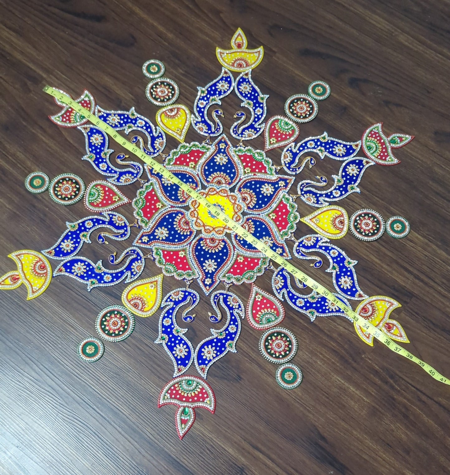 PRE-ORDER Acrylic Rangoli - Set of 50 piece 38 inch Multi color Festive Décor.