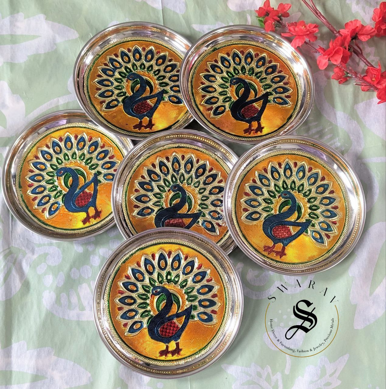 Set of 6 - Meenakari Stainless Steel Plates.