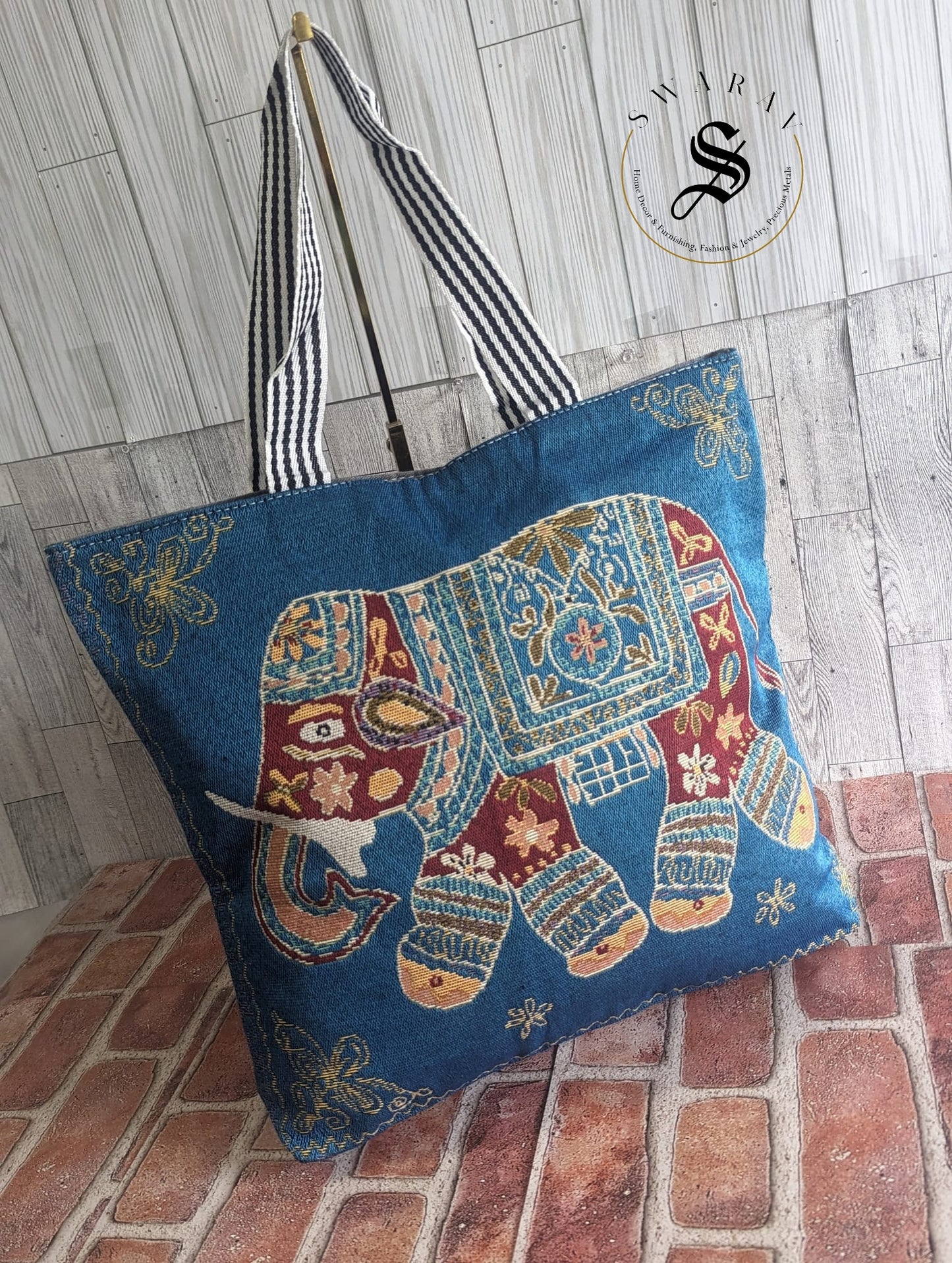 Ethnic Khadi cotton Big size Beach/ Tote Bag with premium fabirc lining inside. Size : 18 by 15 by 4 inch. Pack of 6.