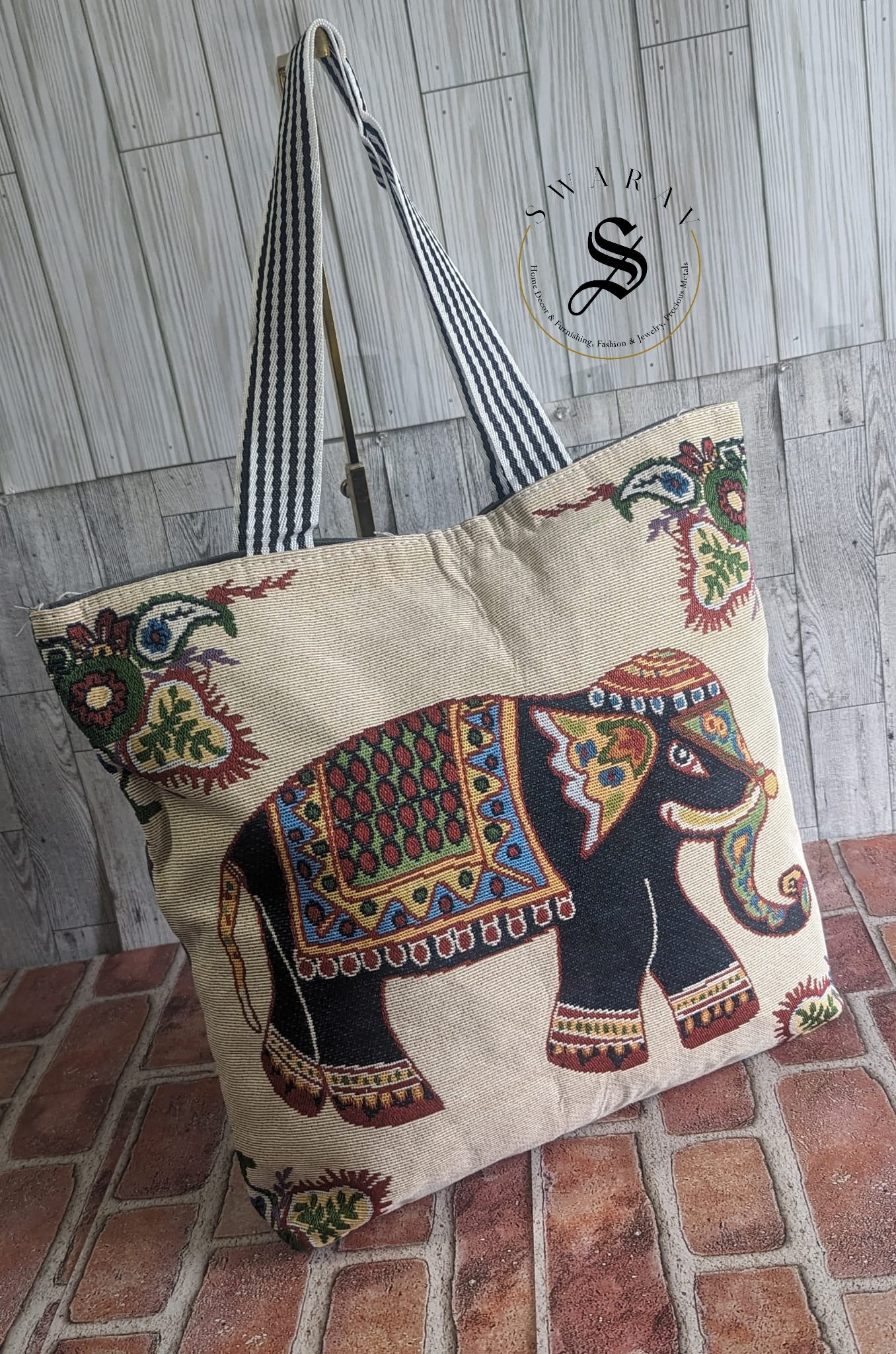 Ethnic Khadi cotton Big size Beach/ Tote Bag with premium fabirc lining inside. Size : 18 by 15 by 4 inch. Pack of 6.