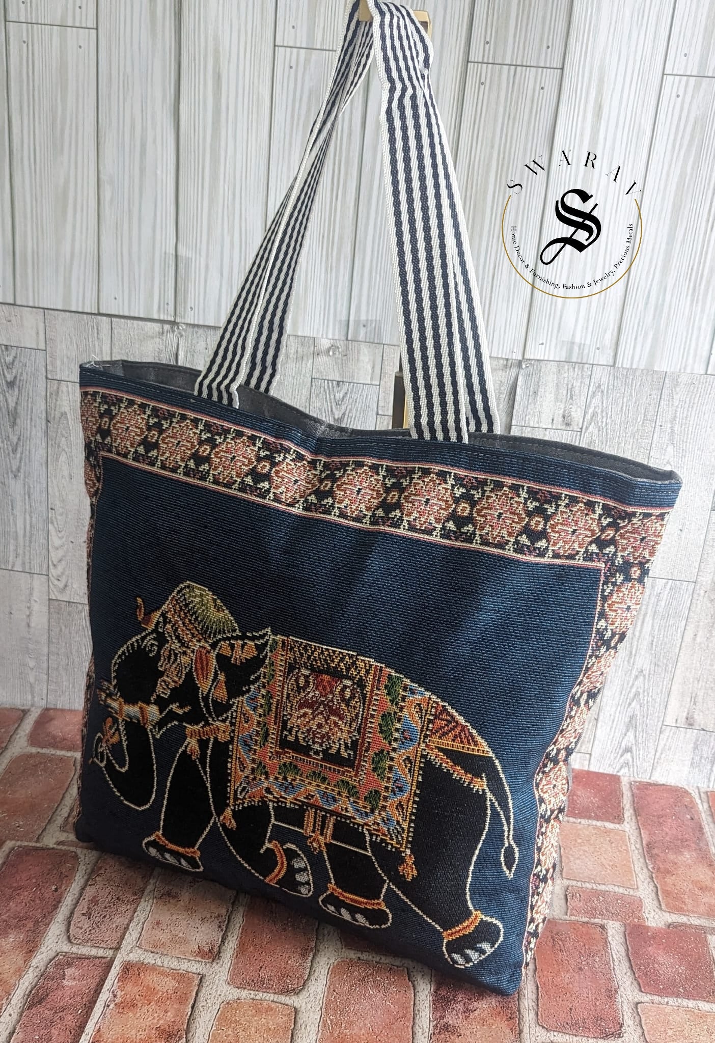 Ethnic Khadi cotton Big size Beach/ Tote Bag with premium fabirc lining inside. Size : 18 by 15 by 4 inch. Pack of 6.