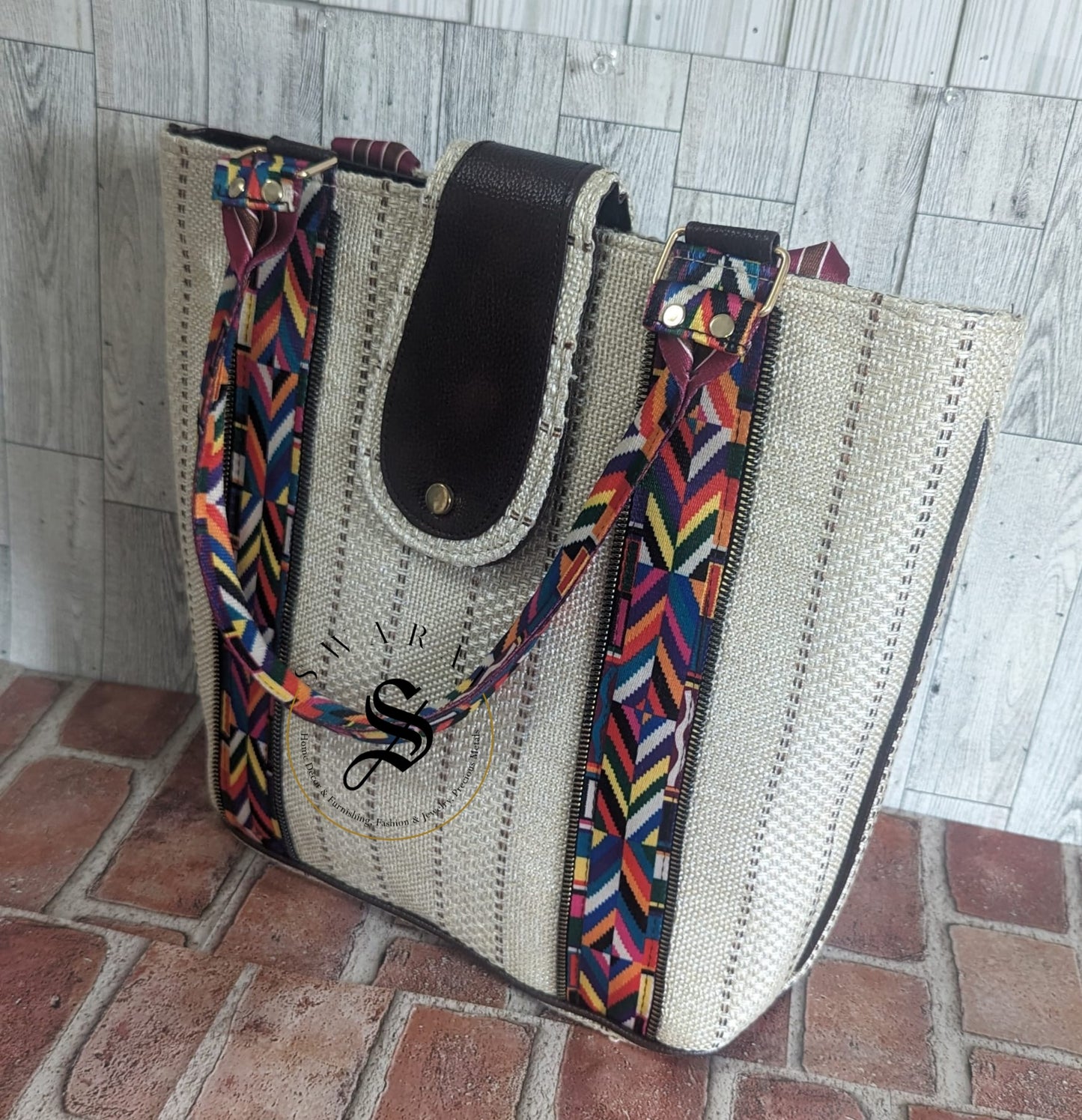 Women's Jute Tote Bag. Color - Off White. Size: 13 by 14 by 5 inch.