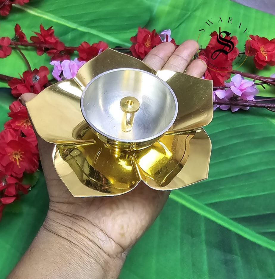 Pure Brass Lotus Diya in Two-tone finish.