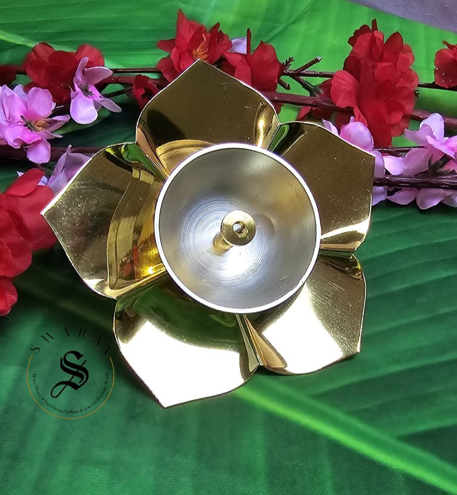 Pure Brass Lotus Diya in Two-tone finish.