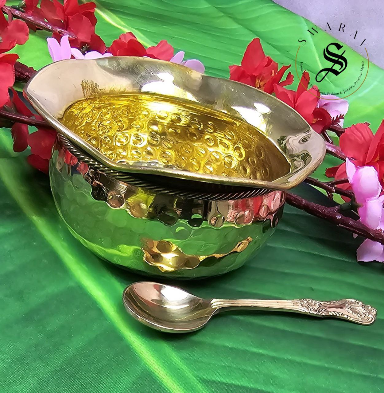 Brass Hand Hammered Bowl with Spoon