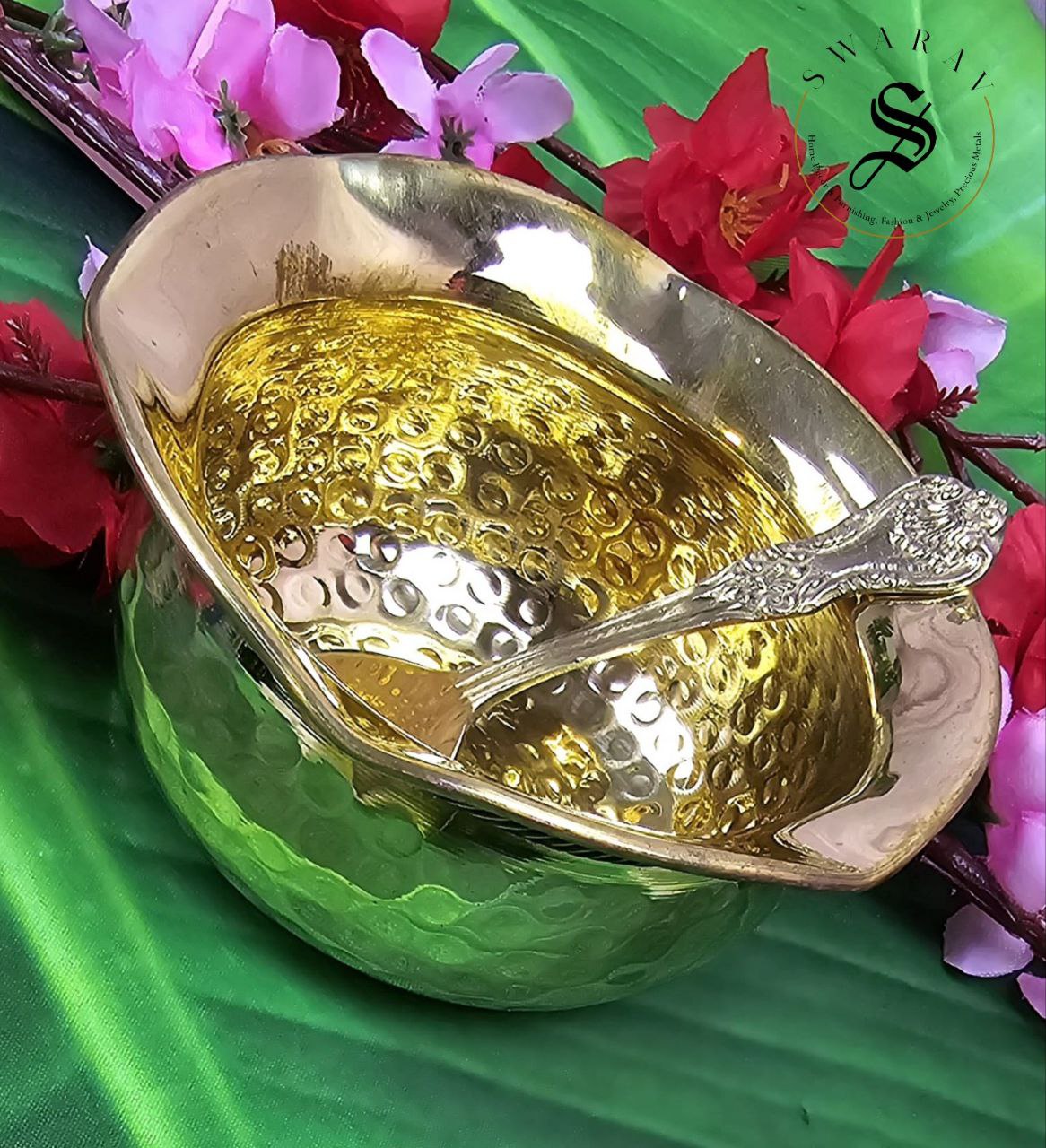 Brass Hand Hammered Bowl with Spoon