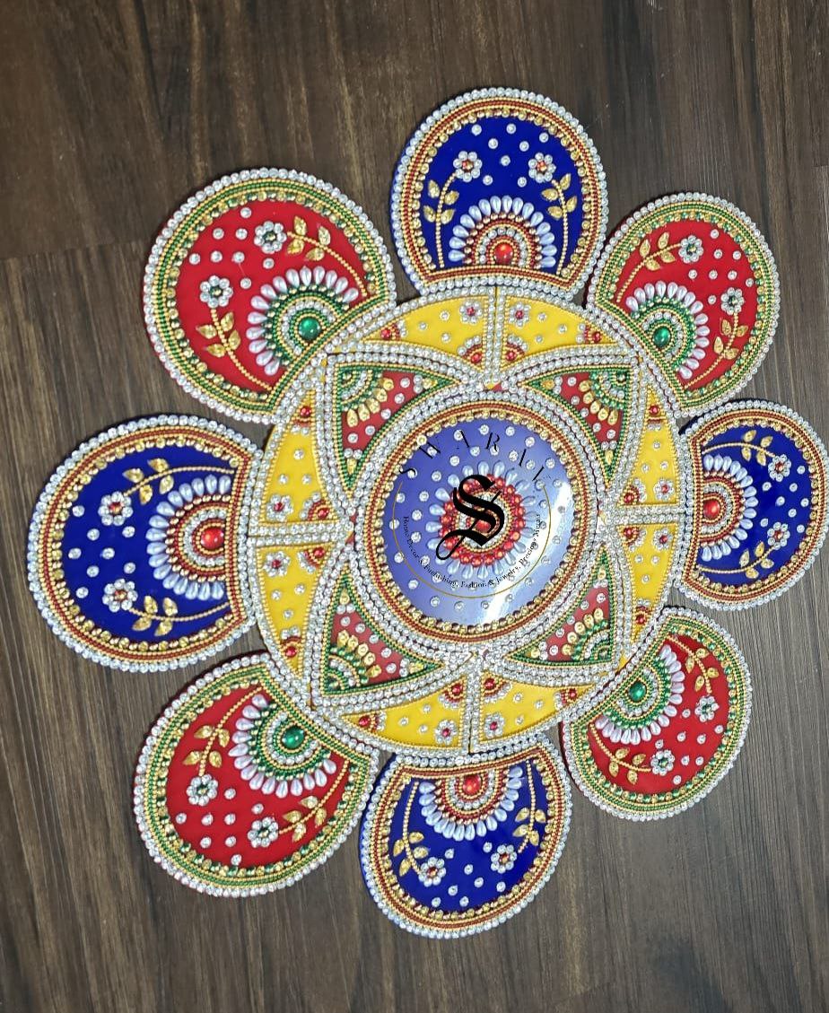 Handmade Acrylic Rangoli. Set of  21 pieces. Multi color. Size - 16 inches