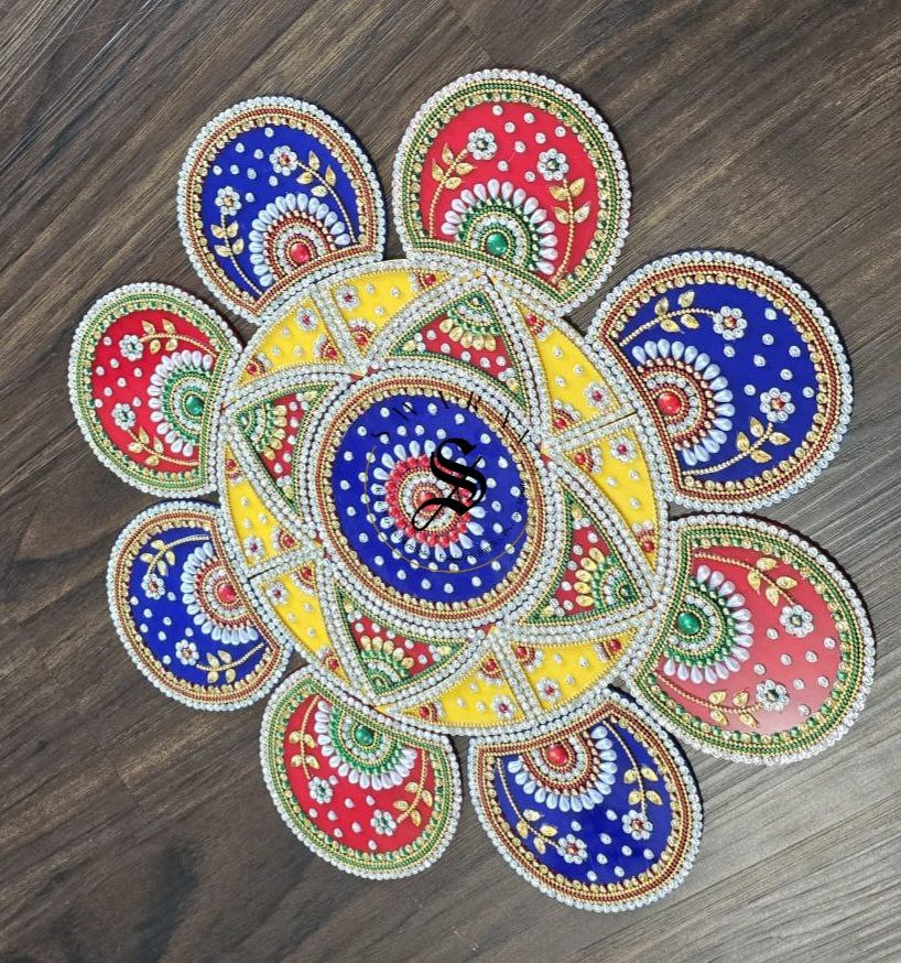 Handmade Acrylic Rangoli. Set of  21 pieces. Multi color. Size - 16 inches