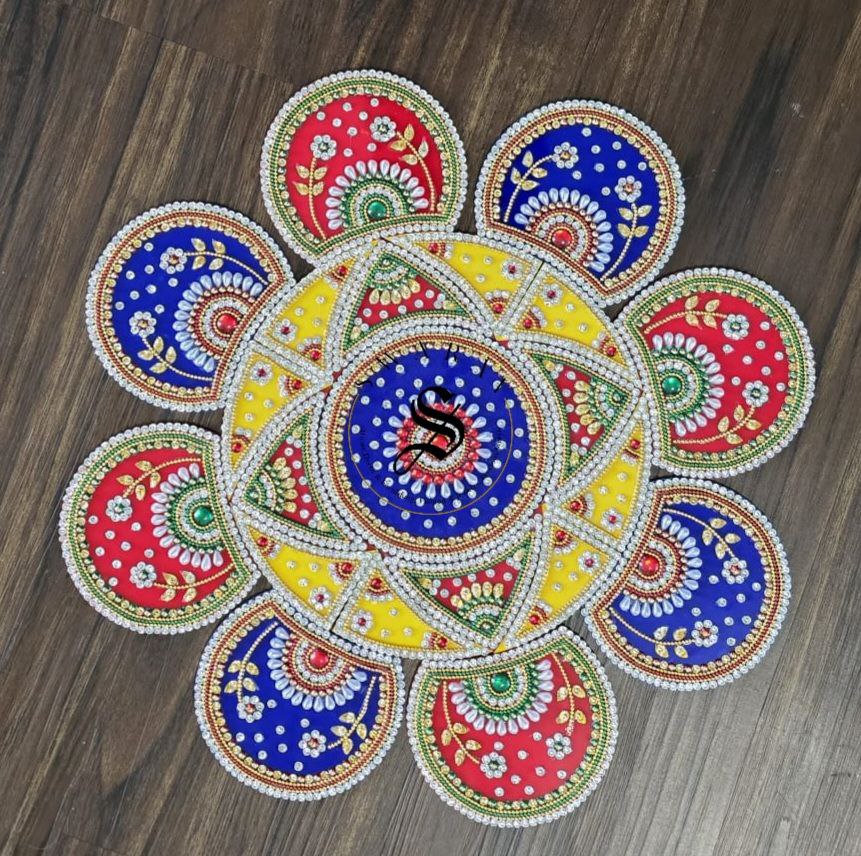 Handmade Acrylic Rangoli. Set of  21 pieces. Multi color. Size - 16 inches