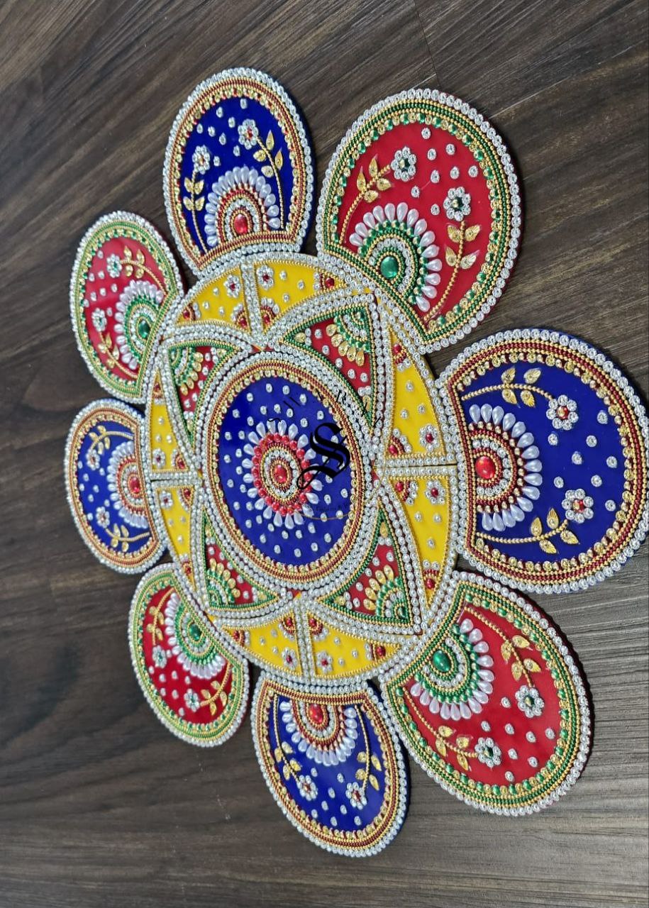 Handmade Acrylic Rangoli. Set of  21 pieces. Multi color. Size - 16 inches