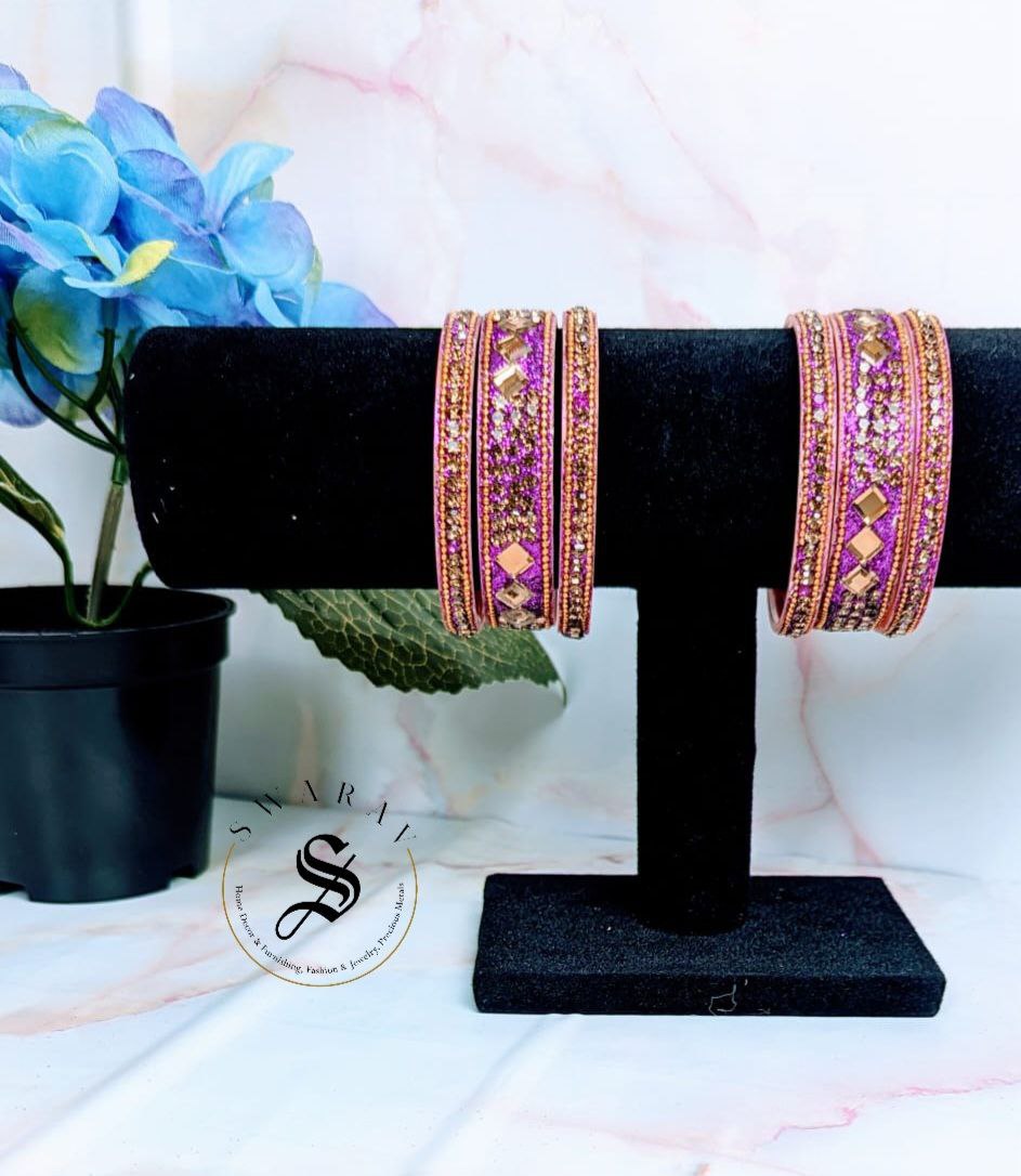 Lakh ( Epoxy ) Bangles Set - Multi combinations in One Set. ( MAGENTA PINK )