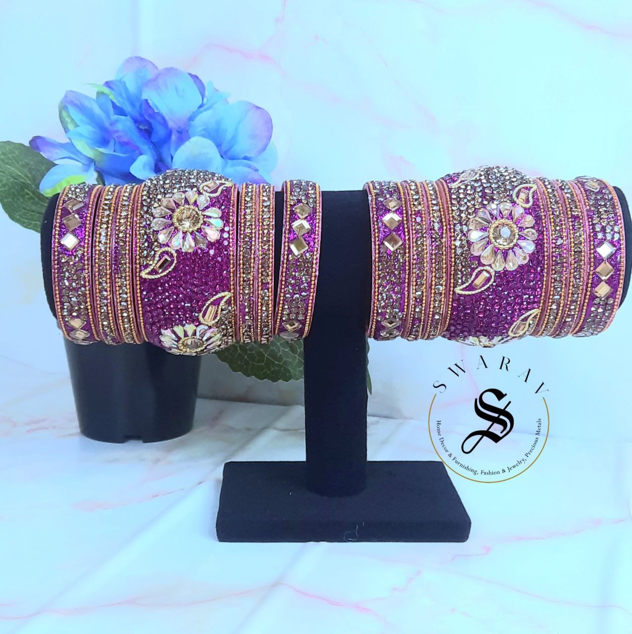 Lakh ( Epoxy ) Bangles Set - Multi combinations in One Set. ( MAGENTA PINK )