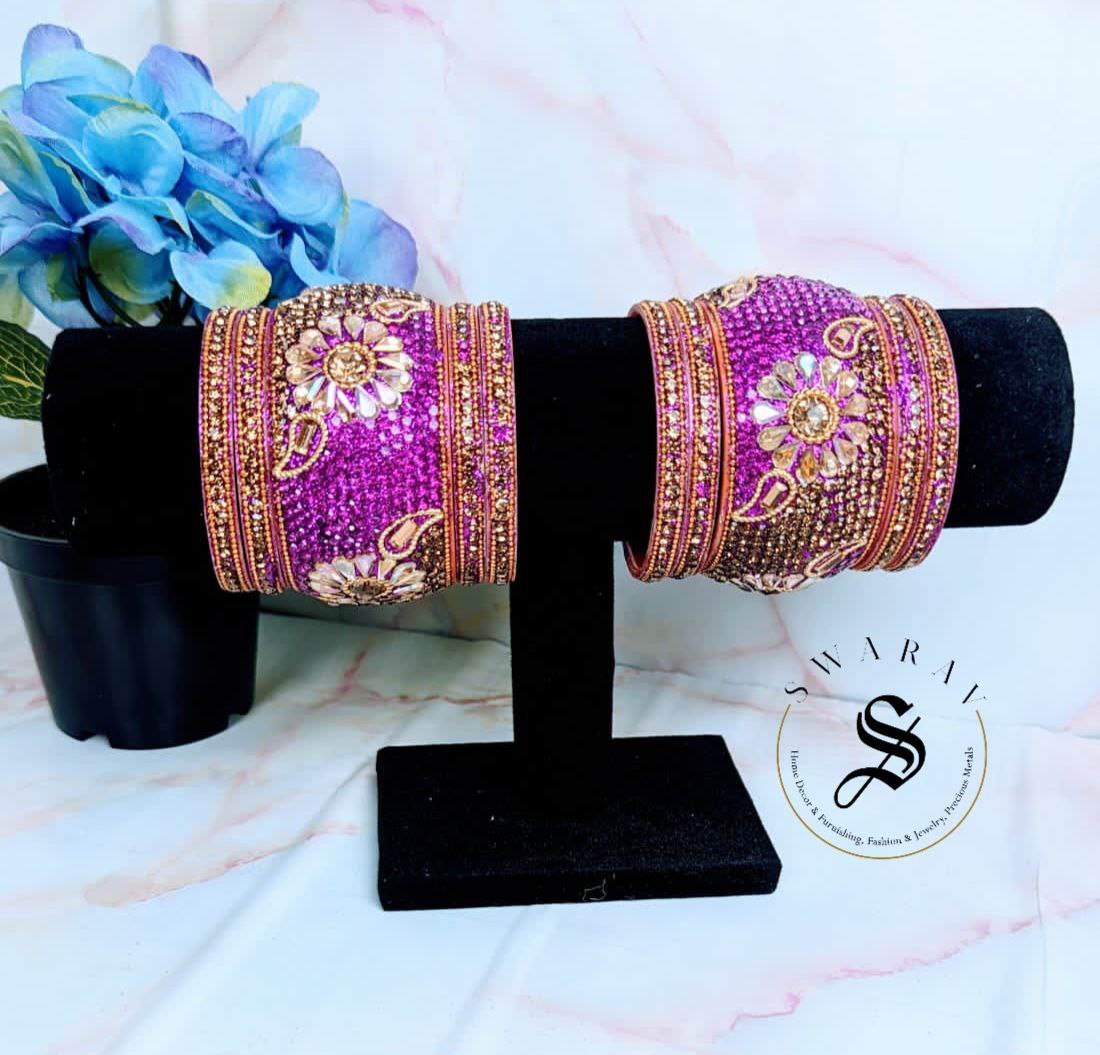 Lakh ( Epoxy ) Bangles Set - Multi combinations in One Set. ( MAGENTA PINK )