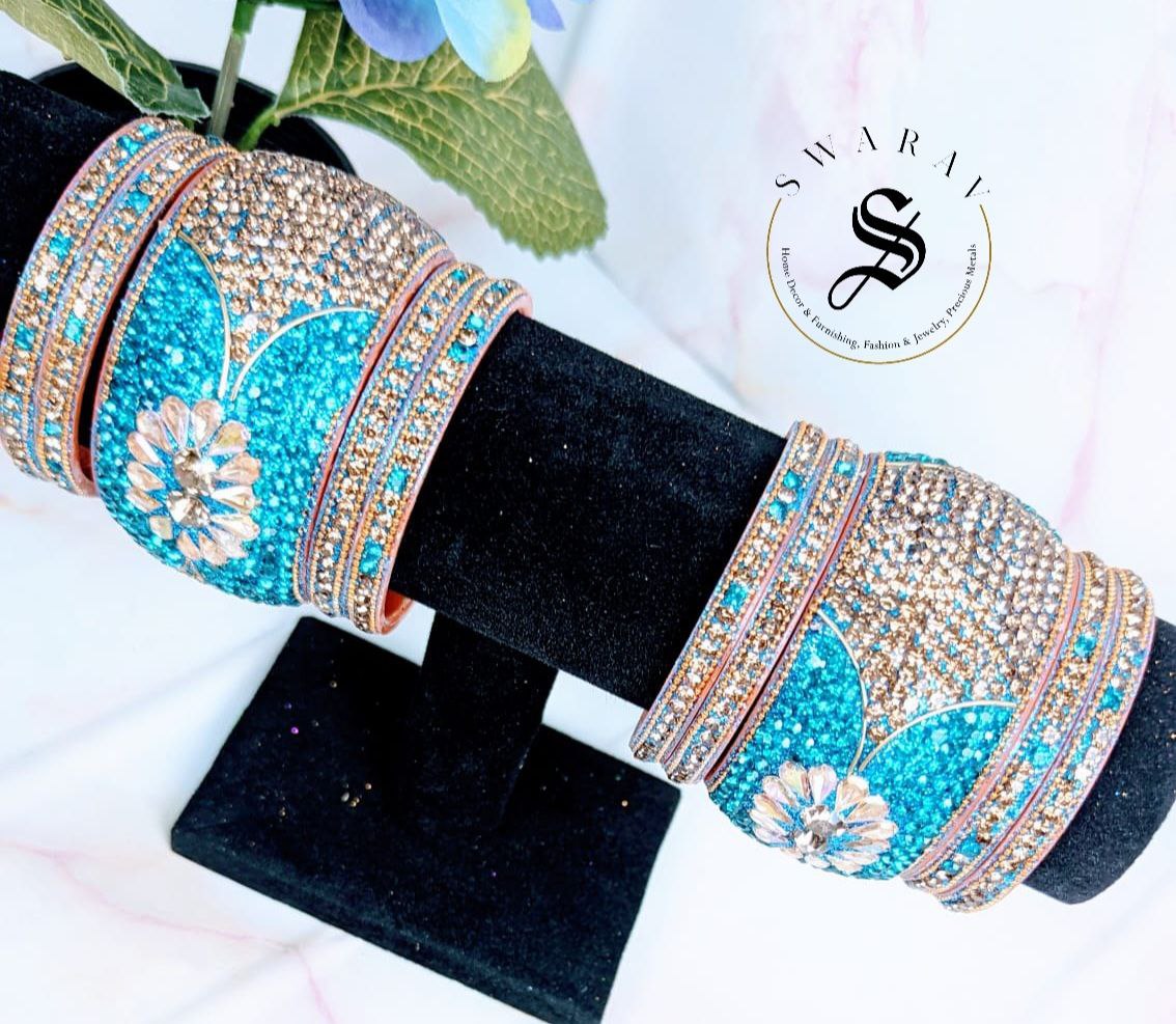 Lakh ( Epoxy ) Bangles Set - Multi combinations in One Set. ( OCEAN BLUE )