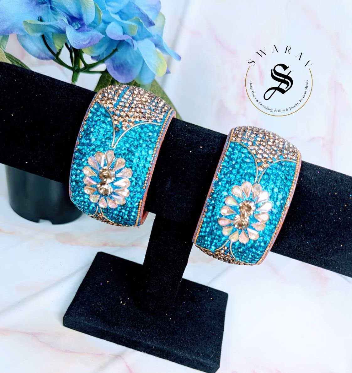 Lakh ( Epoxy ) Bangles Set - Multi combinations in One Set. ( OCEAN BLUE )