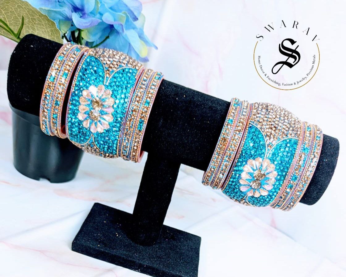 Lakh ( Epoxy ) Bangles Set - Multi combinations in One Set. ( OCEAN BLUE )