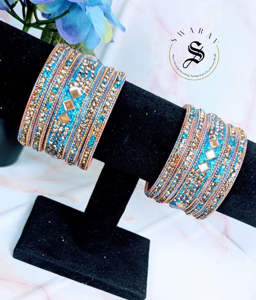 Lakh ( Epoxy ) Bangles Set - Multi combinations in One Set. ( OCEAN BLUE )