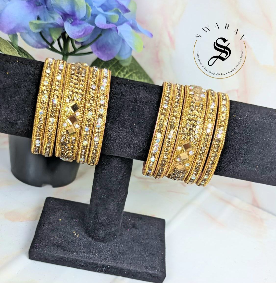 Lakh ( Epoxy ) Bangles Set - Multi combinations in One Set. (GOLDEN)