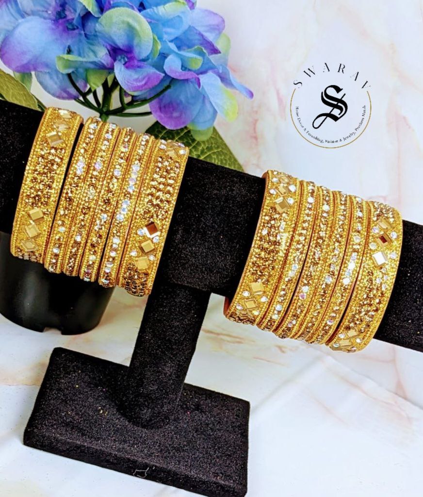 Lakh ( Epoxy ) Bangles Set - Multi combinations in One Set. (GOLDEN)