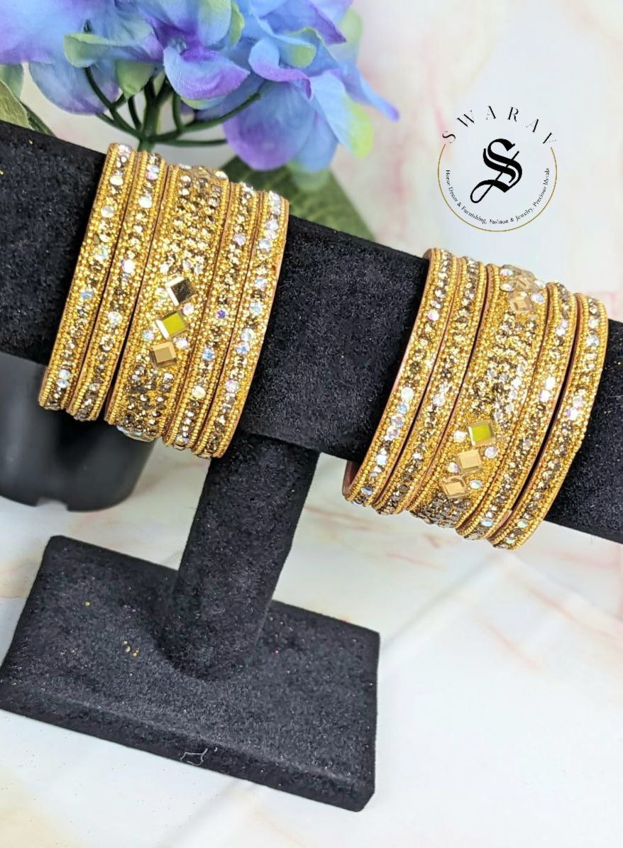 Lakh ( Epoxy ) Bangles Set - Multi combinations in One Set. (GOLDEN)