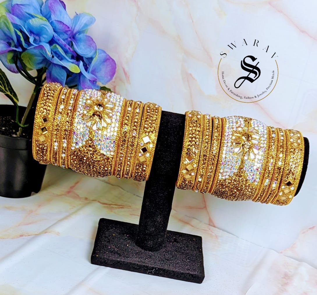 Lakh ( Epoxy ) Bangles Set - Multi combinations in One Set. (GOLDEN)