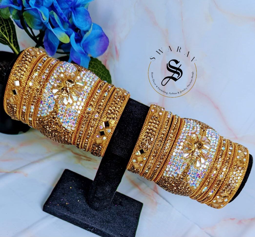 Lakh ( Epoxy ) Bangles Set - Multi combinations in One Set. (GOLDEN)