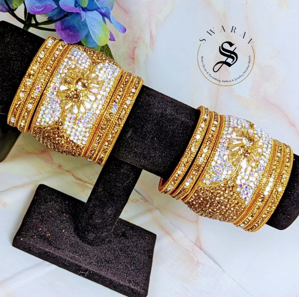 Lakh ( Epoxy ) Bangles Set - Multi combinations in One Set. (GOLDEN)