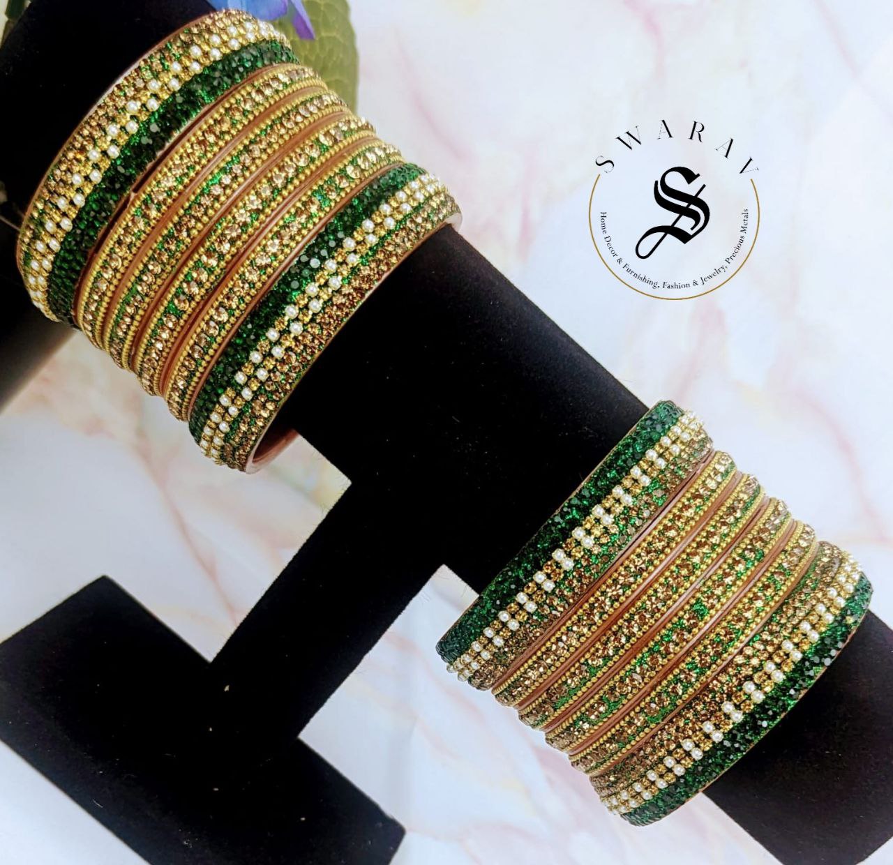 Lakh ( Epoxy ) Bangles Set - ( BOTTLE GREEN)