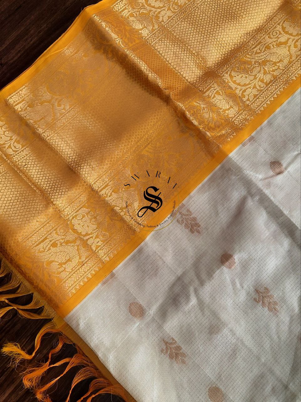 Kuppadam Semi Pattu Saree with stitched work Blouse - Gold and White