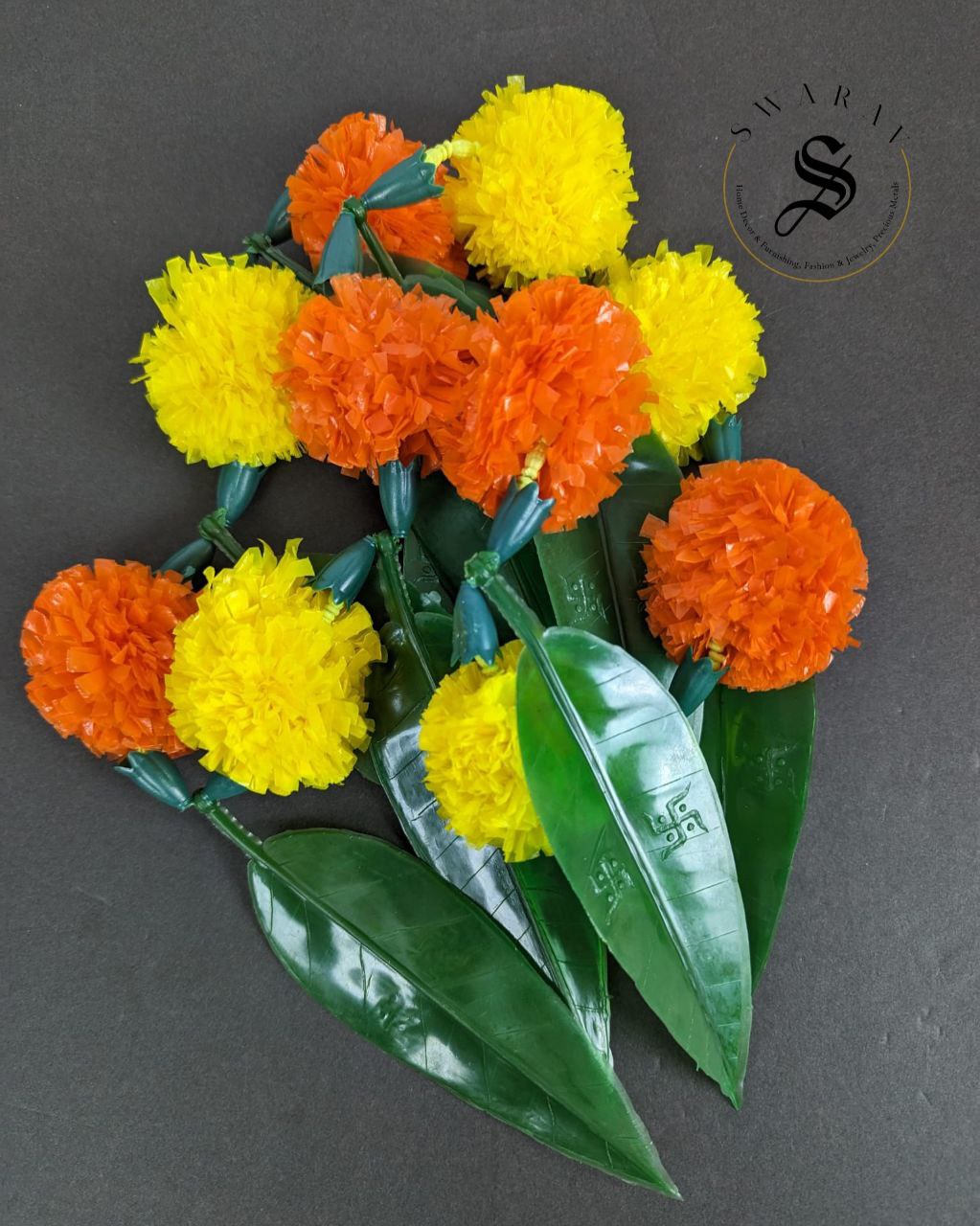 Pack of 2 - Artificial Mango Leaf and Marigold flower Toran / Bandanwar for Door.