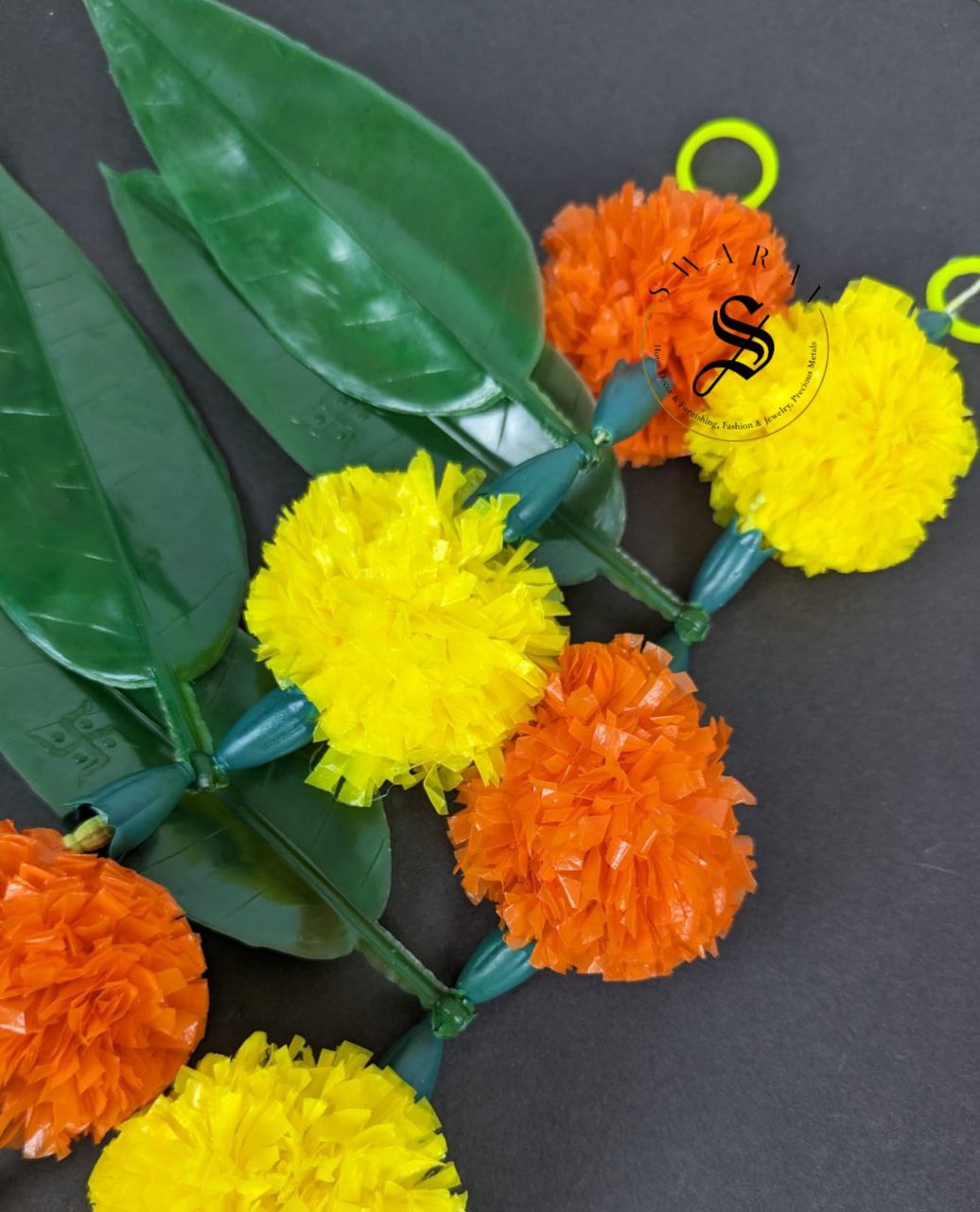 Pack of 2 - Artificial Mango Leaf and Marigold flower Toran / Bandanwar for Door.