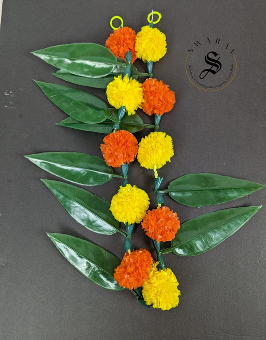 Pack of 2 - Artificial Mango Leaf and Marigold flower Toran / Bandanwar for Door.