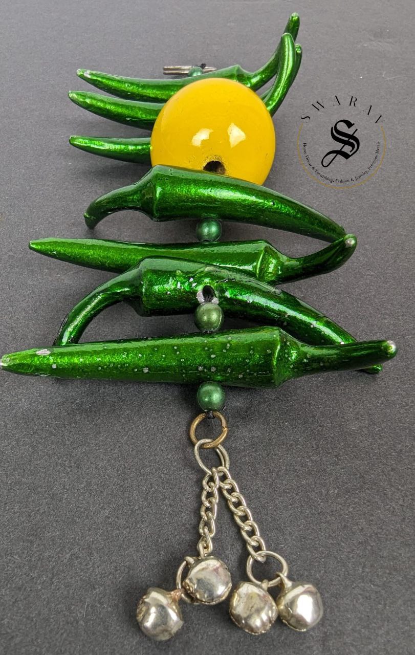 Metal Nimbu Mirchi - Green and Yellow . Evil eye protector / Nazar Battu.