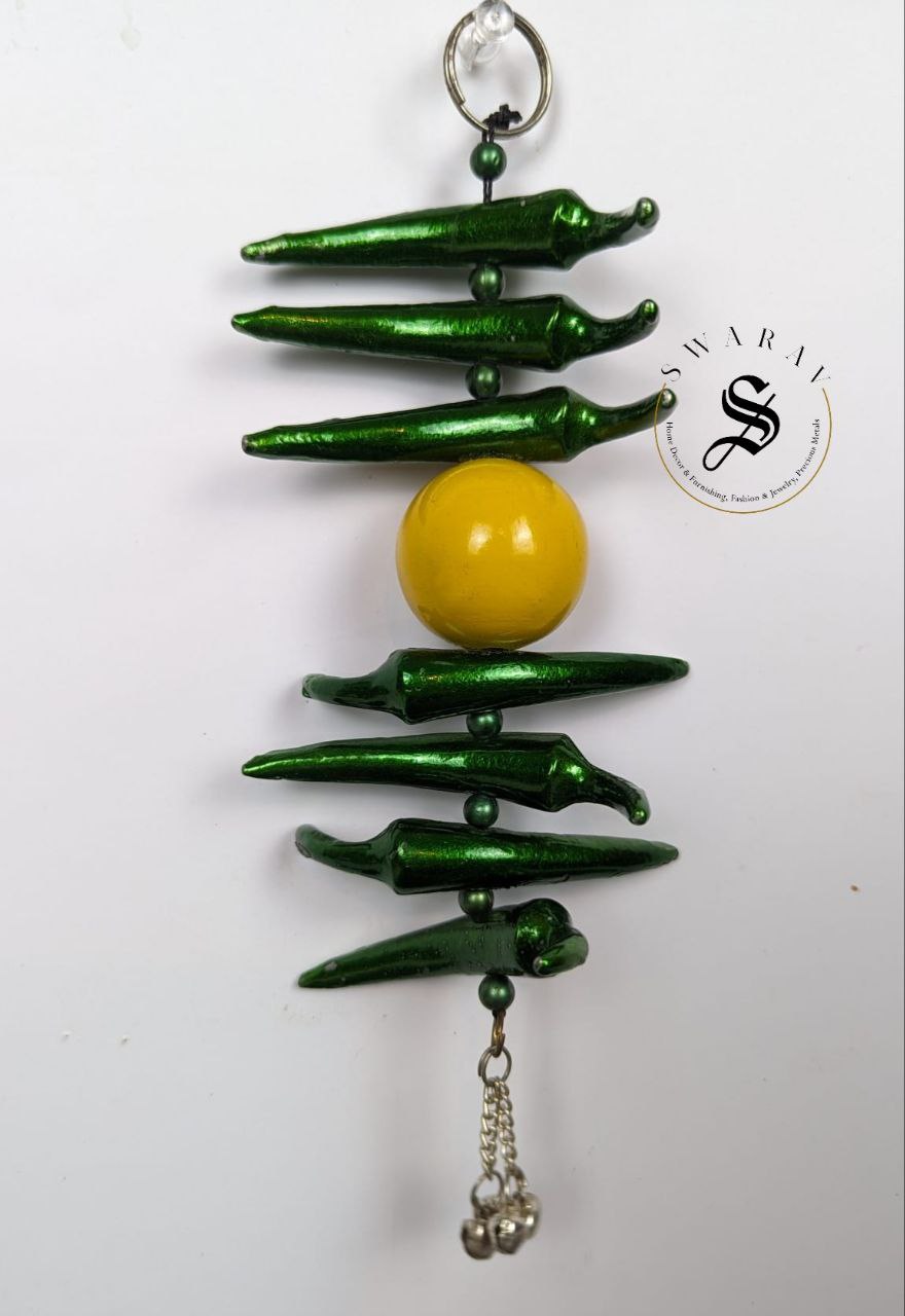 Metal Nimbu Mirchi - Green and Yellow . Evil eye protector / Nazar Battu.