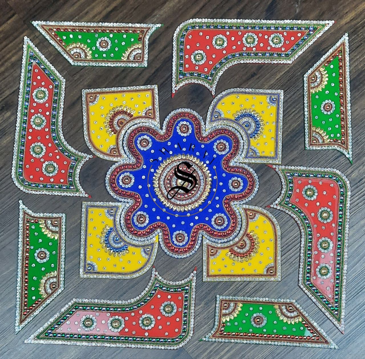 Acrylic Rangoli - Set of 13 pieces. 17 inch Multi Color.