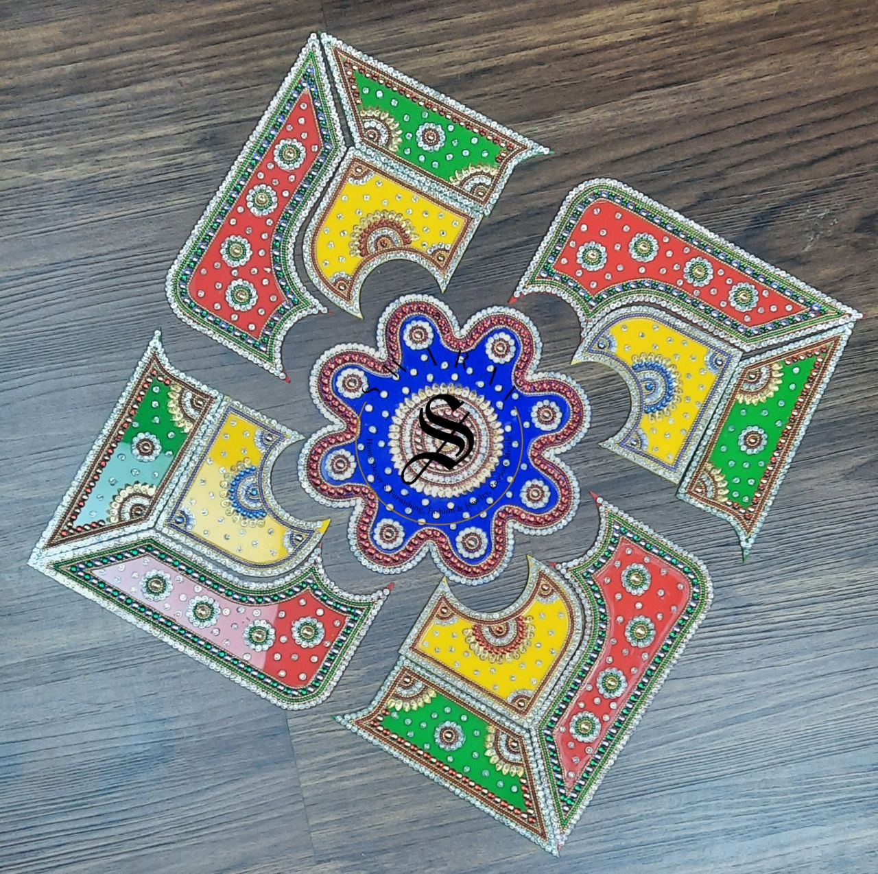 Acrylic Rangoli - Set of 13 pieces. 17 inch Multi Color.