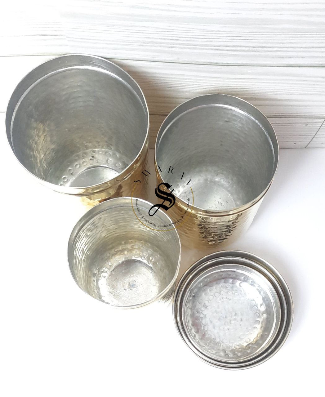 Pure Brass Hand Hammered Storage Container/ Canister/ Dibbas. Set of 3 ( With Tin coating inside)