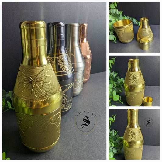 Pure Brass designer multi utility Mini bottles with beautiful hand engraving. (Set of 4 )Size : 6 inch