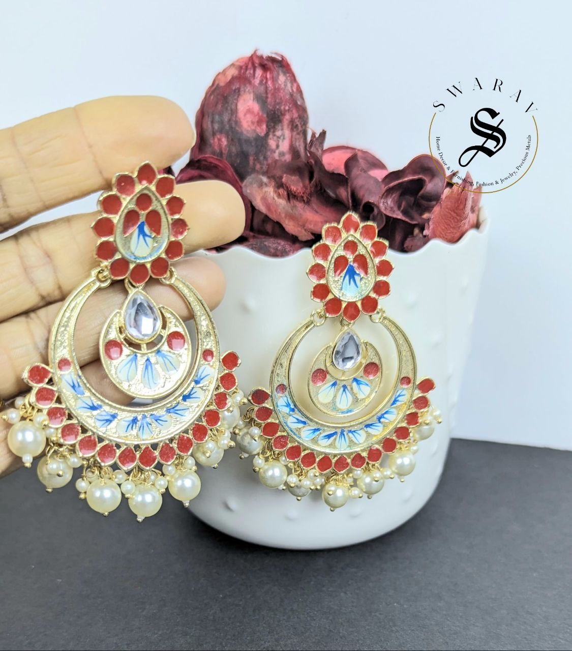 Hand painted Chandbalis - Red.