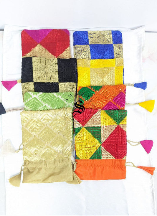 Pack of 8 - Phulkari Potli. Assorted Colors. @ $5