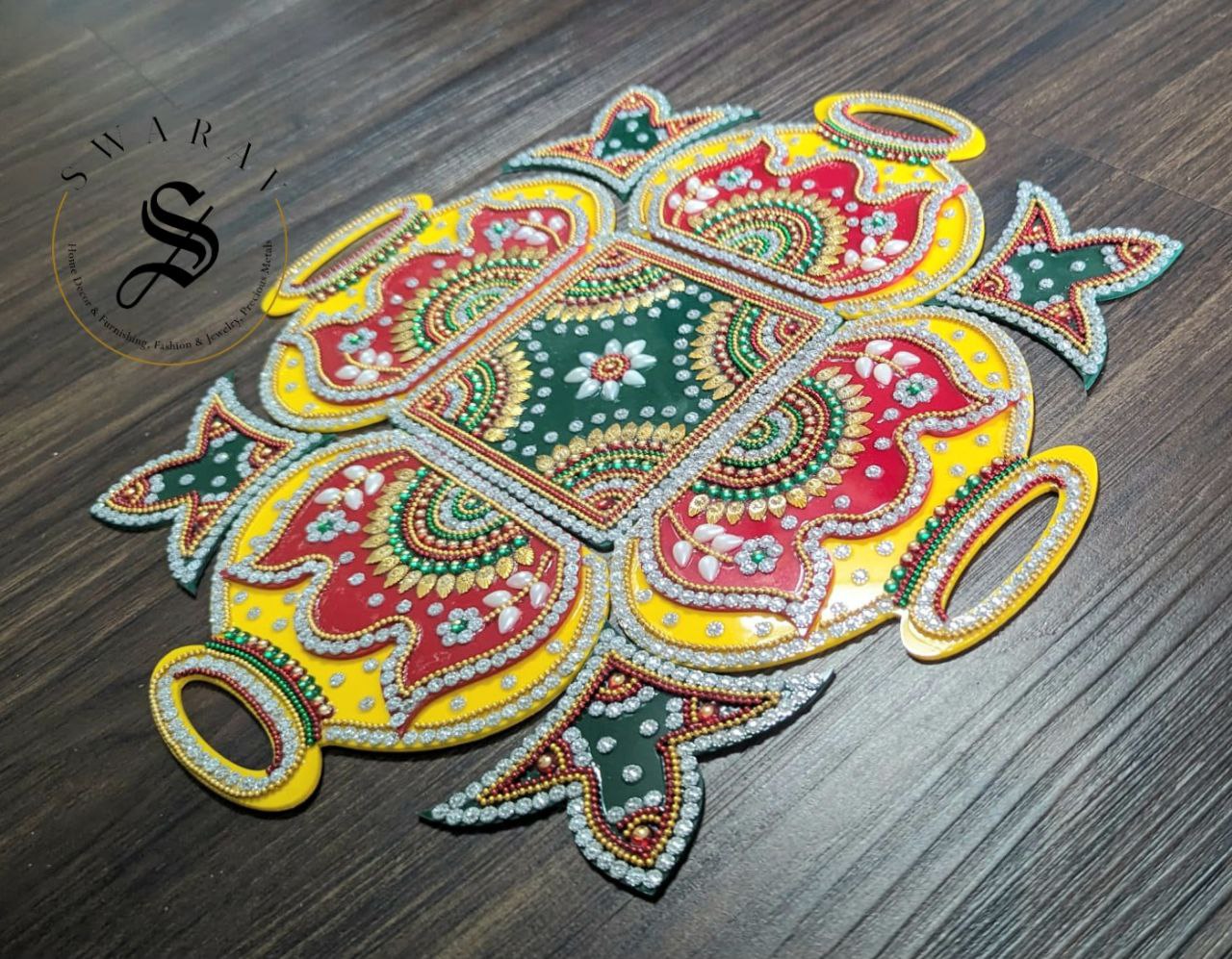 9 Piece Pitcher/Matka/Kalash replica Acrylic Rangoli. 12 inch Formation. Multi color.