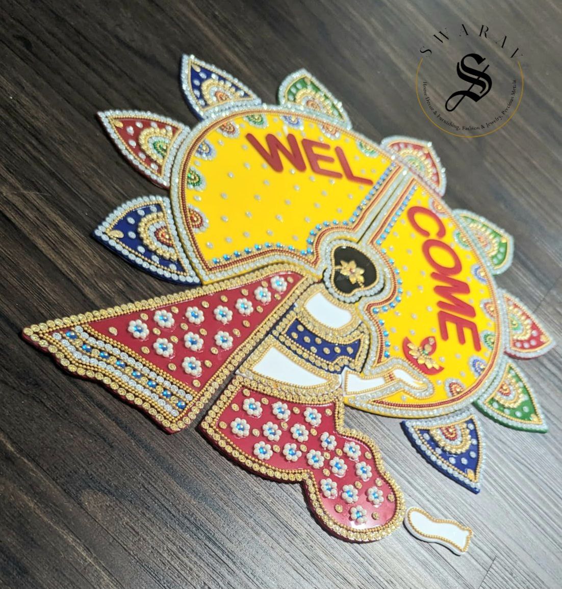 Welcome Lady - 19 piece Acrylic Rangoli Set. 13 by 15 inch.