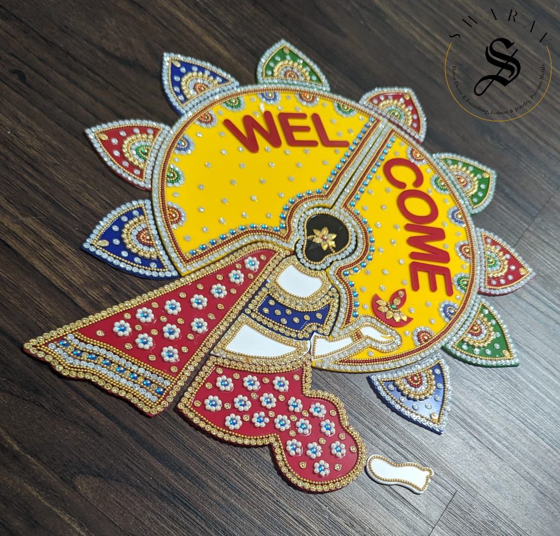 Welcome Lady - 19 piece Acrylic Rangoli Set. 13 by 15 inch.