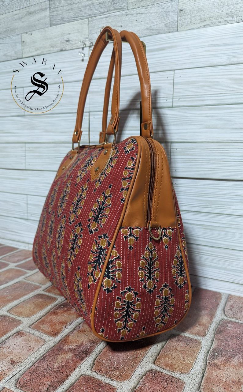 Women's Jaipur Block print Fabric classic Big Tote Bag - Brick Red